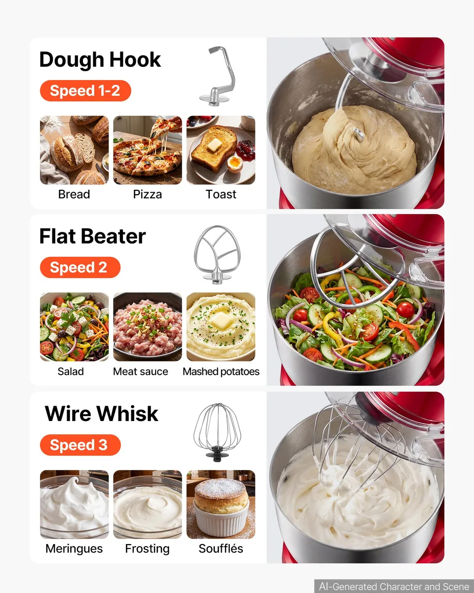 Ansicht 3 von 5.3+4.2 Qt Tilt Head Stand Mixer 400W Electric Dough Mixer, 3 Speeds Food Kitchen Mixer With Stainless Steel Bowl, Splash Guard, Dough Hook