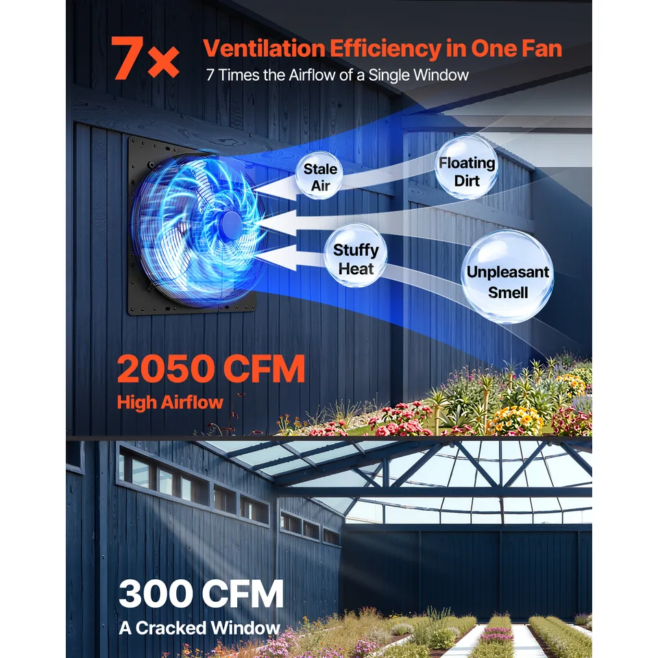 Ansicht 2 von 16 Inch Shutter Exhaust Fan Wall Mounted Automatic Louvers EC Motor, Steel Housing, Temperature & Humidity Controller, Ventilation & Cooling