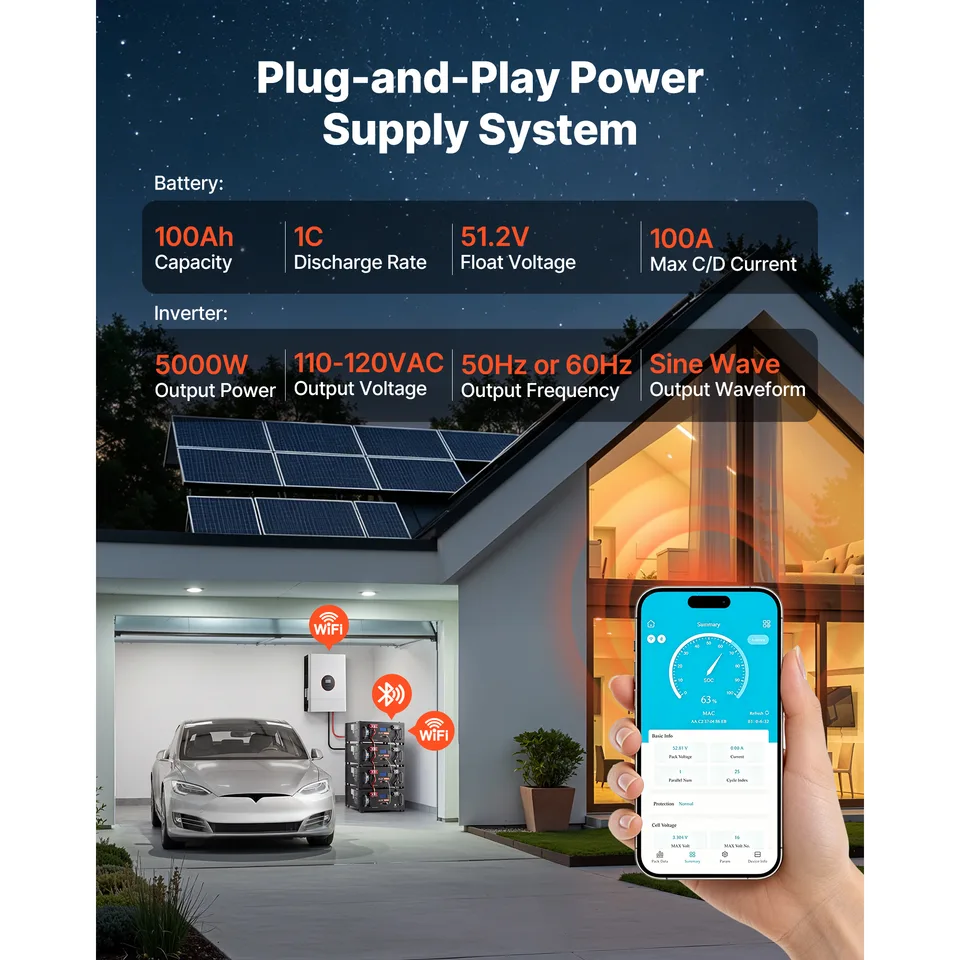 Ansicht 2 von Home Power Station Backup Power, 5120 Wh, Li FePO4 Lithium Battery, Support Communication, Bluetooth And Wi Fi, AC 5000W Inverter, Fast
