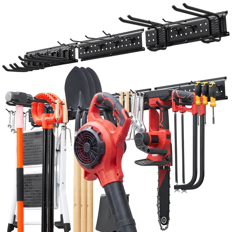 Weergave 1 van Garage Tool Organizer 49.5 Inch 600 Lbs Wall Mount Garden Tool Rack, Heavy Duty Garage Hanging Storage Rack Organization With 3 Rails And 12