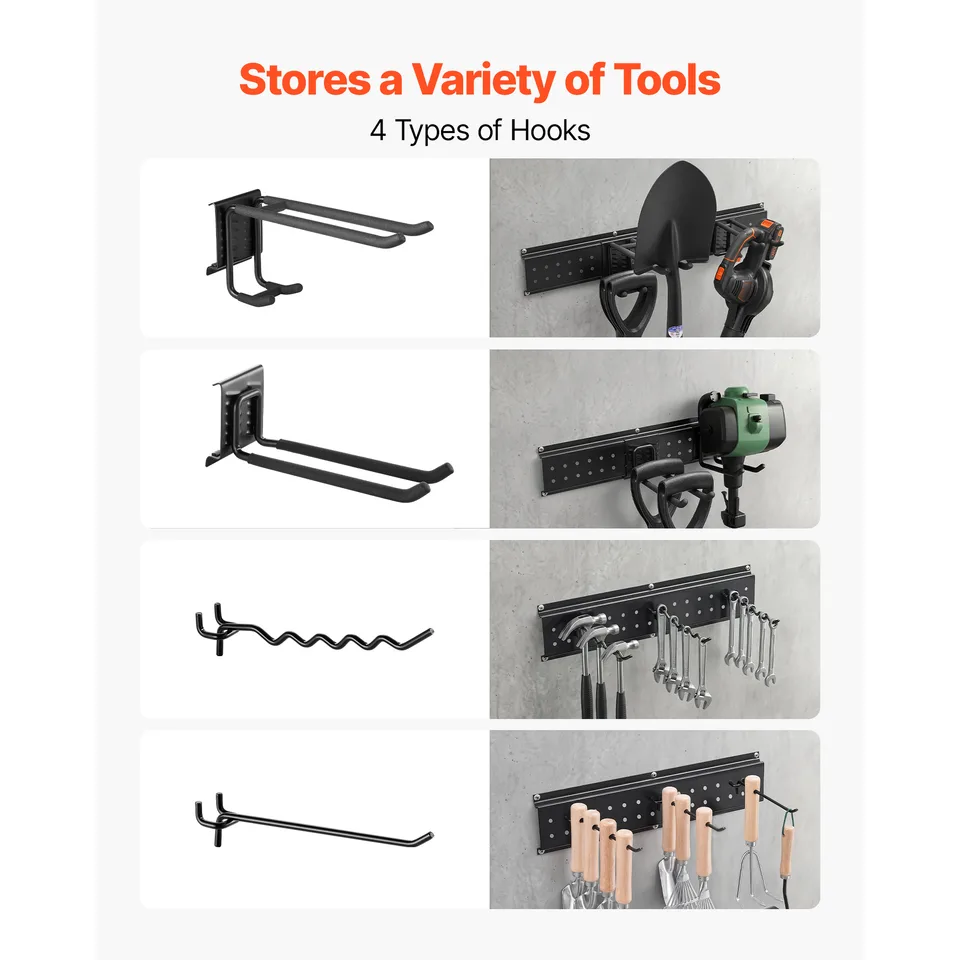 Weergave 5 van Garage Tool Organizer 49.5 Inch 600 Lbs Wall Mount Garden Tool Rack, Heavy Duty Garage Hanging Storage Rack Organization With 3 Rails And 12