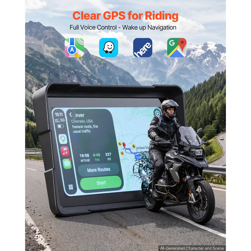 Ansicht 4 von 7 Inch Wireless Motorcycle Carplay With Apple Carplay & Android Auto, HD Touchscreen GPS Navigation System With Voice Control, Dual
