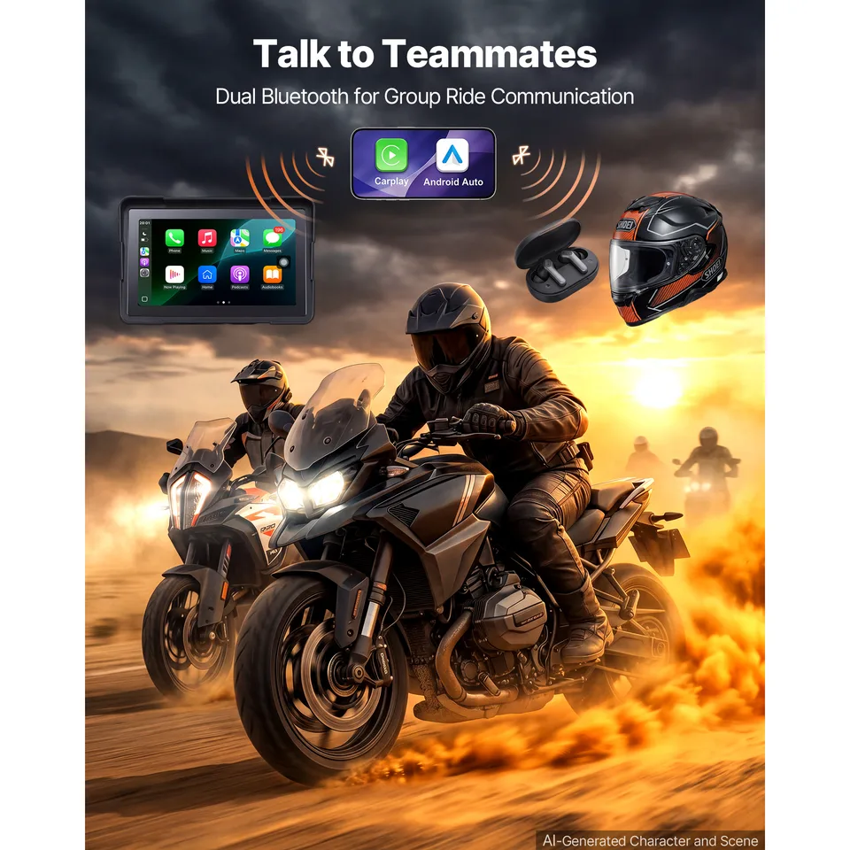 Ansicht 5 von 7 Inch Wireless Motorcycle Carplay With Apple Carplay & Android Auto, HD Touchscreen GPS Navigation System With Voice Control, Dual