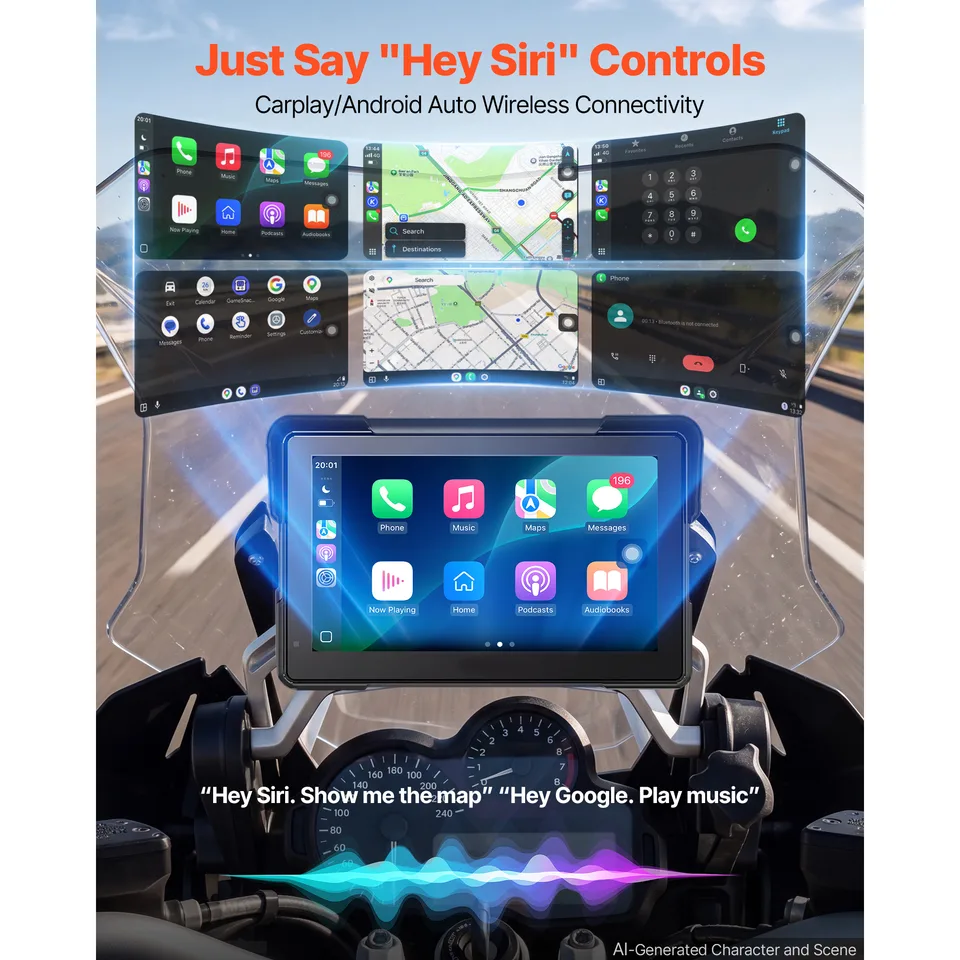 Ansicht 2 von 7 Inch Wireless Motorcycle Carplay With Apple Carplay & Android Auto, HD Touchscreen GPS Navigation System With Voice Control, Dual