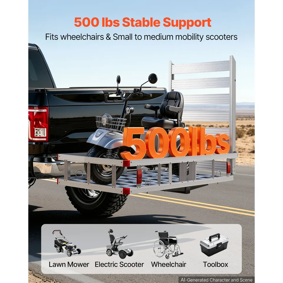 Ansicht 3 von Hitch Mount Wheelchair Carrier, 500LBS Mobility Scooter Carrier With Folding Ramp, Aluminum Hitch Cargo Rack Basket & Stabilizer Kit, Fits