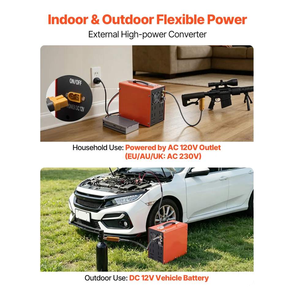 Ansicht 2 von PCP Air Compressor 4500PSI PCP Airgun Compressor & External Converter, Manual Stop 350W DC12V/AC120V Portable Paintball Tank Compressors For