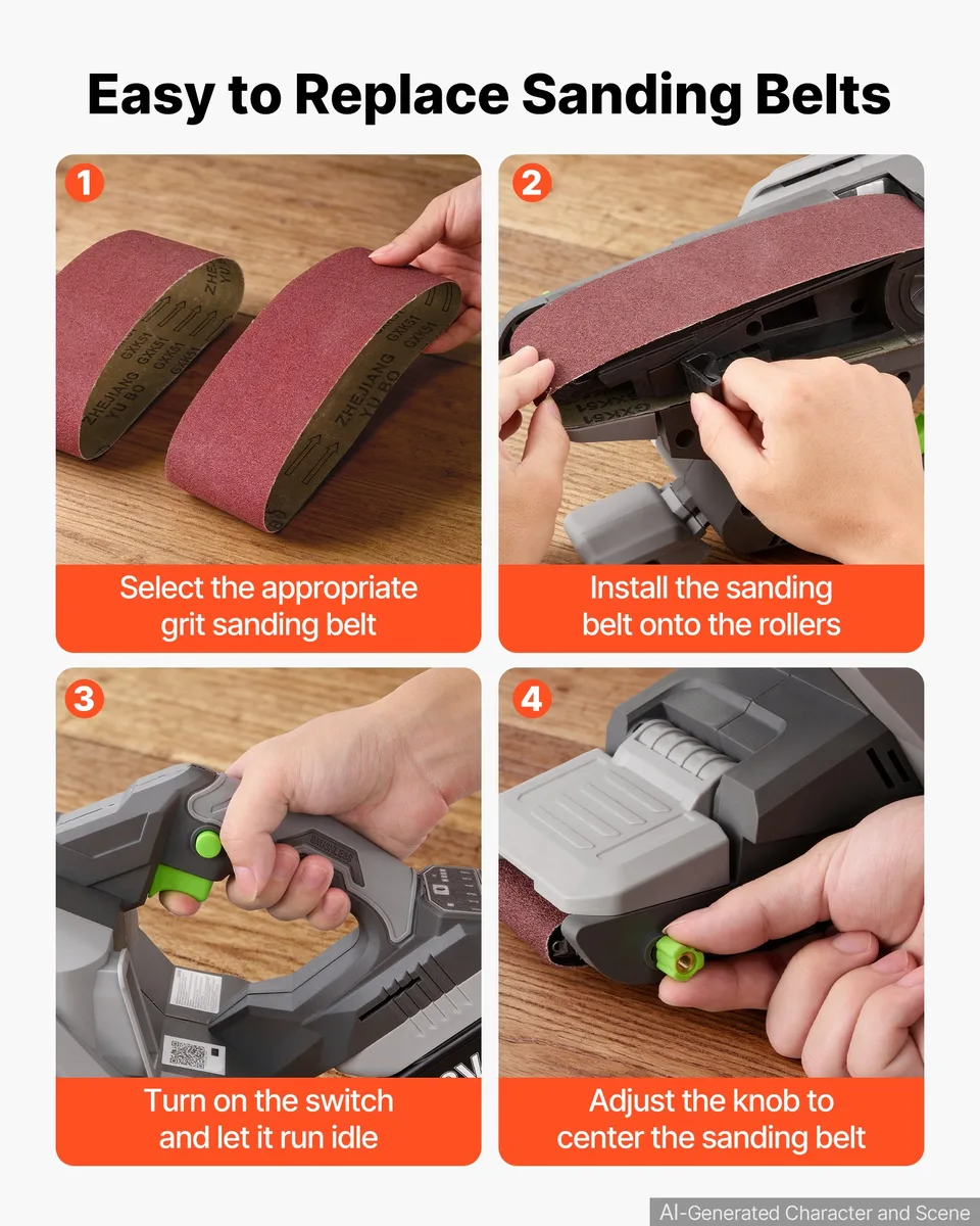 Weergave 2 van 20V Max Cordless Belt Sander, 3" X 21" Belt Sander For Woodworking, 6 Variable Speeds Sanding Machine With 10PCS Sanding Belts, 2 Dust Bags