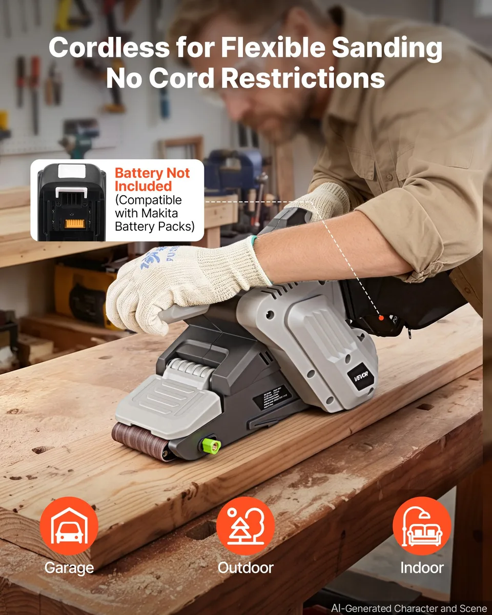Weergave 4 van 20V Max Cordless Belt Sander, 3" X 21" Belt Sander For Woodworking, 6 Variable Speeds Sanding Machine With 10PCS Sanding Belts, 2 Dust Bags