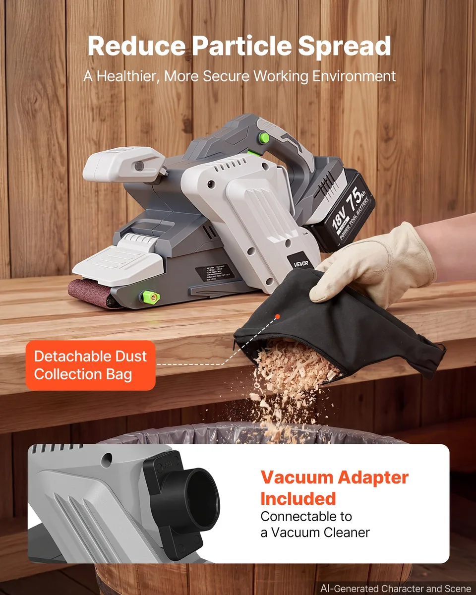 Weergave 5 van 20V Max Cordless Belt Sander, 3" X 21" Belt Sander For Woodworking, 6 Variable Speeds Sanding Machine With 10PCS Sanding Belts, 2 Dust Bags