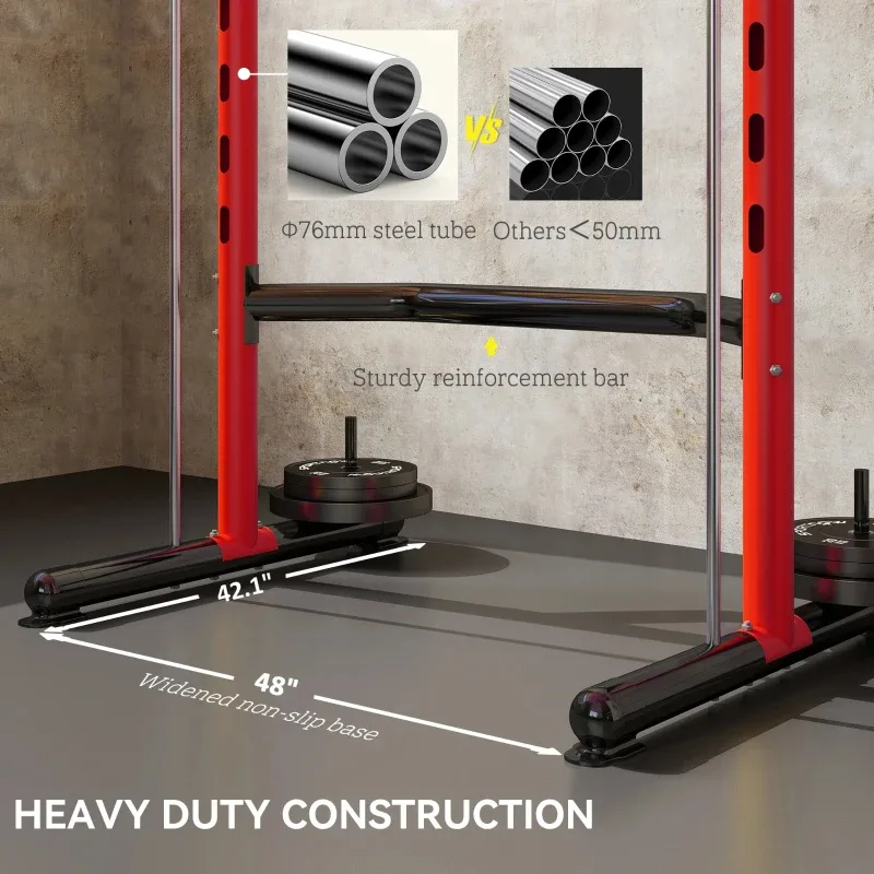 Soozier Squat Rack With Pull Up Bar And Barbell Bar Adjustable Bench Press Multi-Function Weight Lifting Half Rack Red view 3