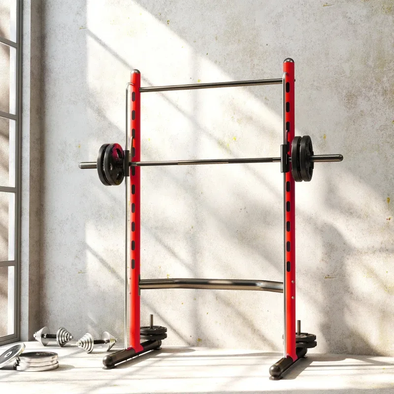 Soozier Squat Rack With Pull Up Bar And Barbell Bar Adjustable Bench Press Multi-Function Weight Lifting Half Rack Red view 8