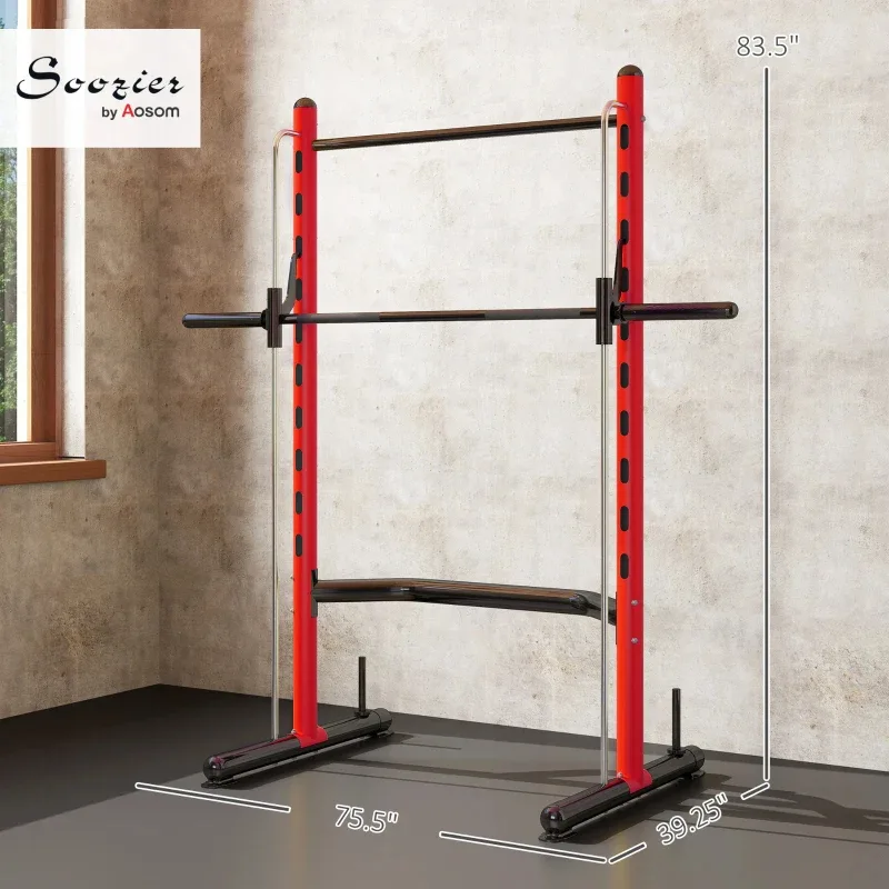 Soozier Squat Rack With Pull Up Bar And Barbell Bar Adjustable Bench Press Multi-Function Weight Lifting Half Rack Red view 1