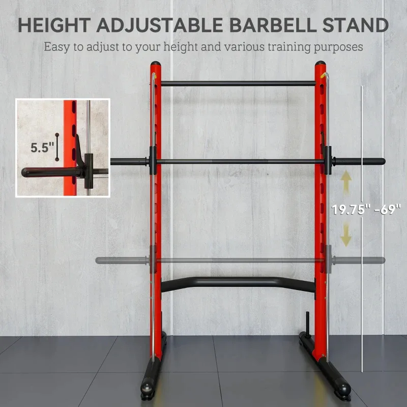 Soozier Squat Rack With Pull Up Bar And Barbell Bar Adjustable Bench Press Multi-Function Weight Lifting Half Rack Red view 9