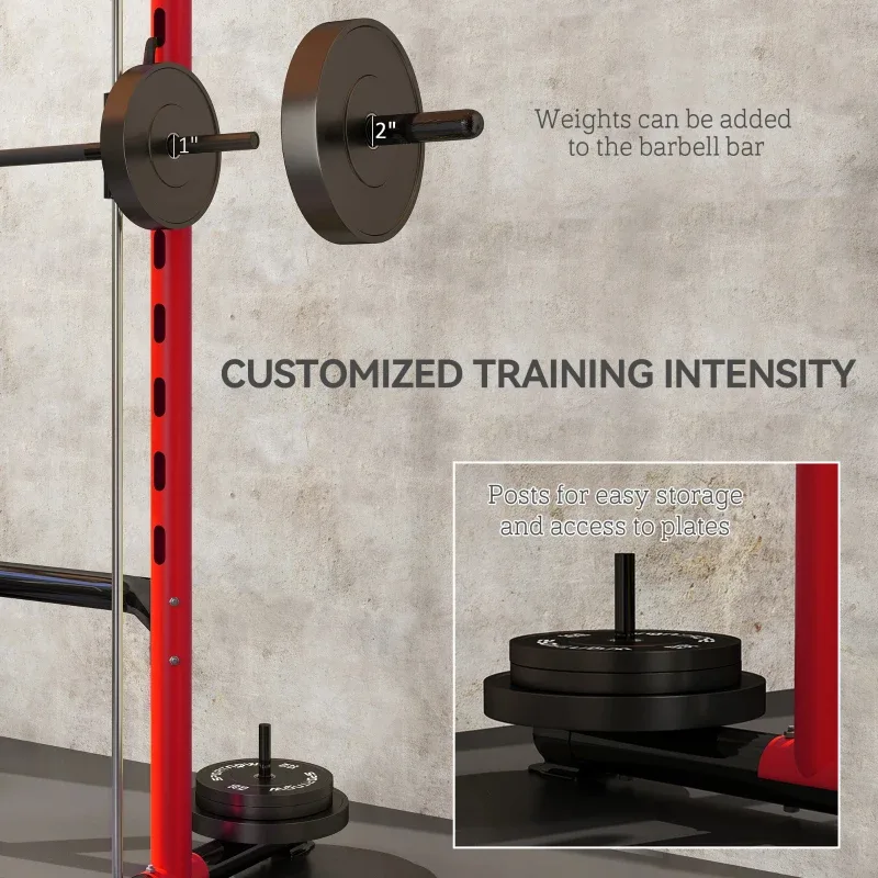 Soozier Squat Rack With Pull Up Bar And Barbell Bar Adjustable Bench Press Multi-Function Weight Lifting Half Rack Red view 4