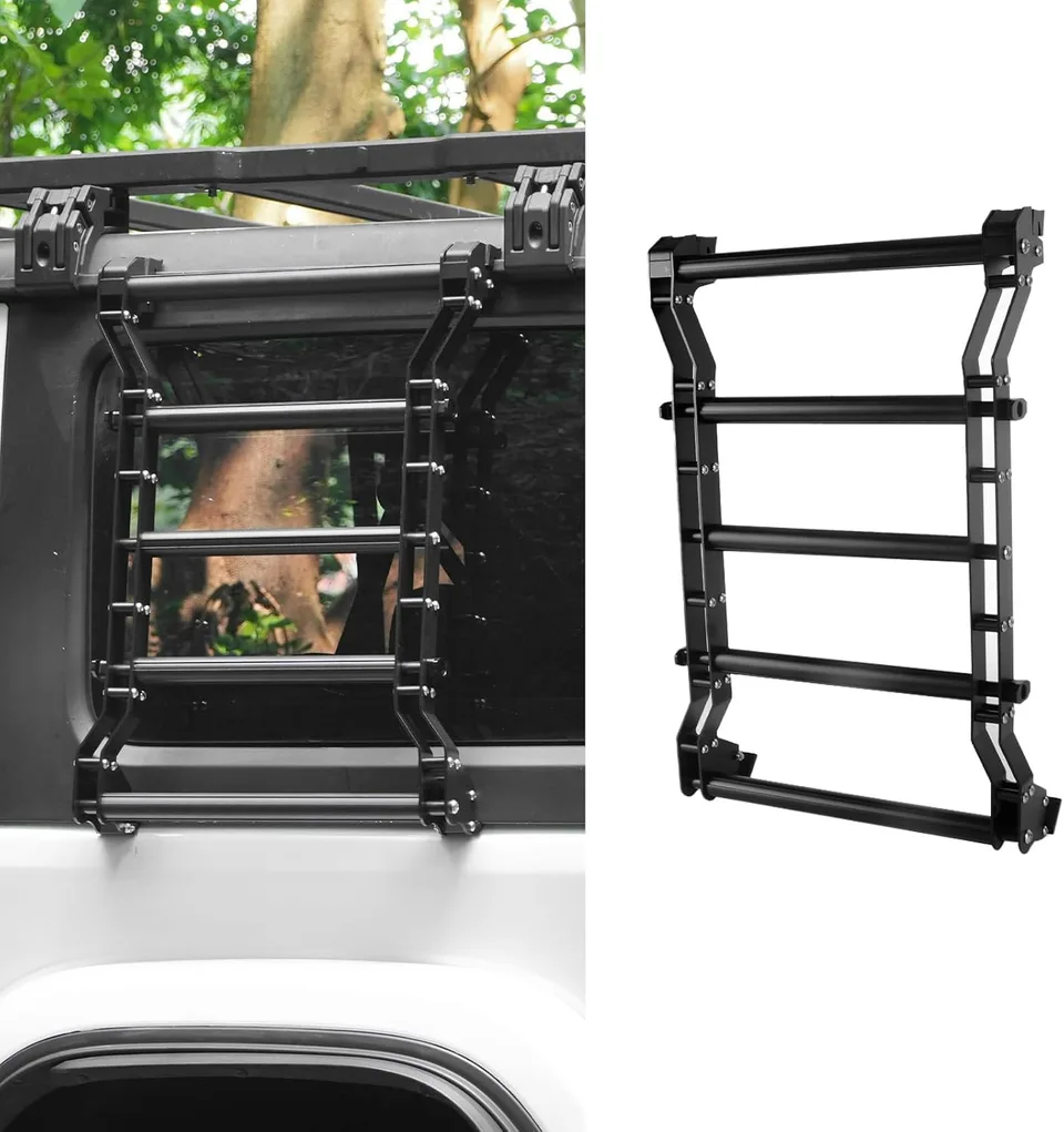 Rear Window Ladder Compatible With 2018-2025 Je Ep Wrangler JL JLU 2 Door 4 Door, Heavy Duty Aluminum Alloy Roof Access Ladder Rack, 200LBS view 5