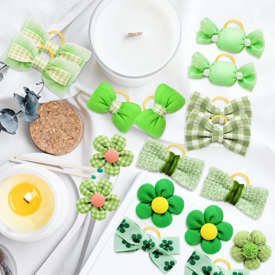 20 Pcs Green Dog Hair Bows With Rubber Bands For Small Medium Dogs view 2