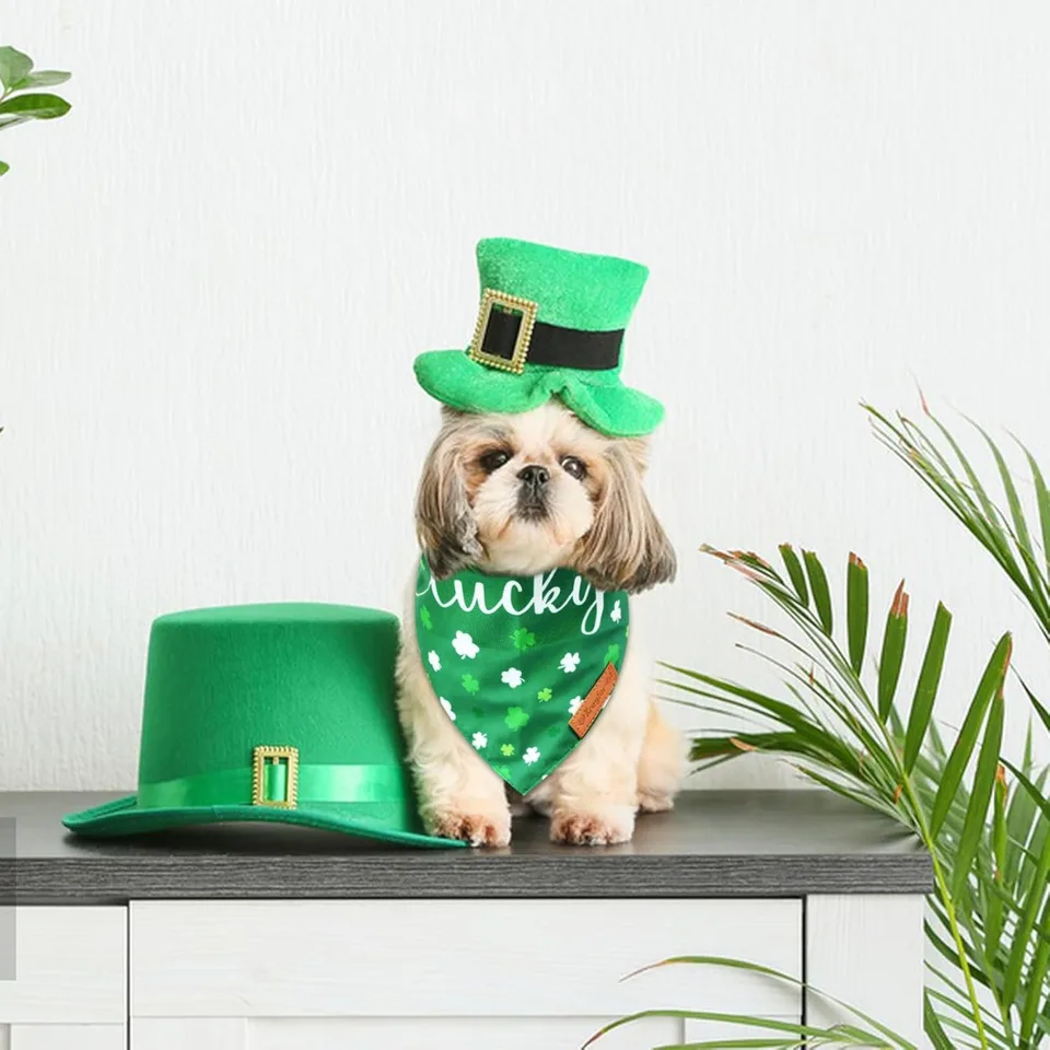 2 Pieces St. Patrick's Day Dog Bandanas, Double-Sided Reversible Triangle Scarf view 7