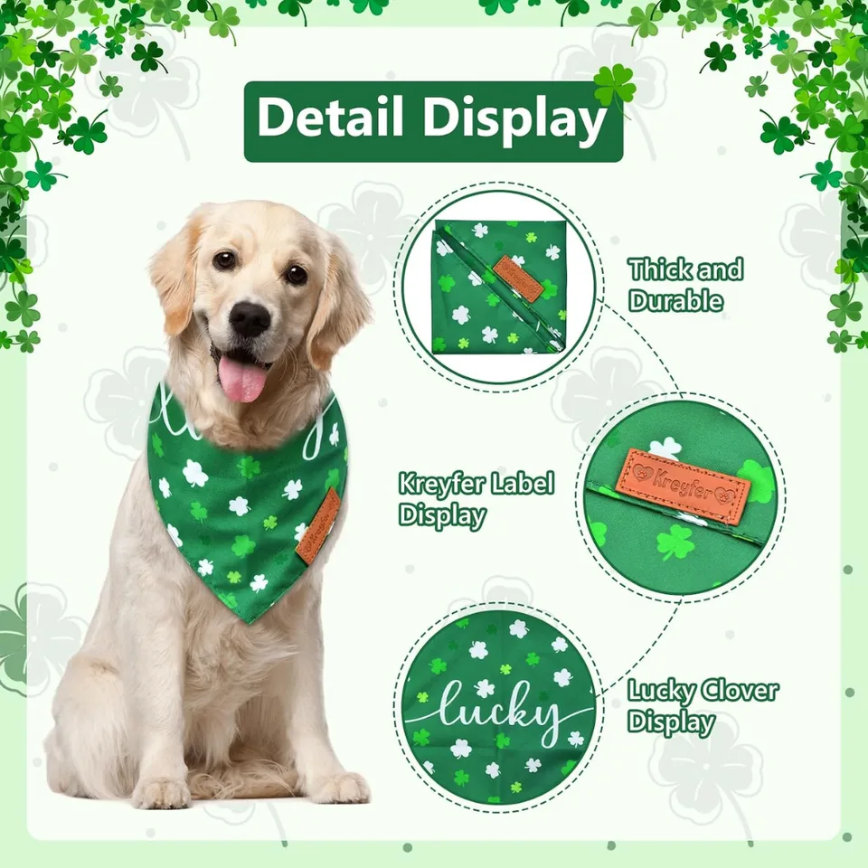 2 Pieces St. Patrick's Day Dog Bandanas, Double-Sided Reversible Triangle Scarf view 2