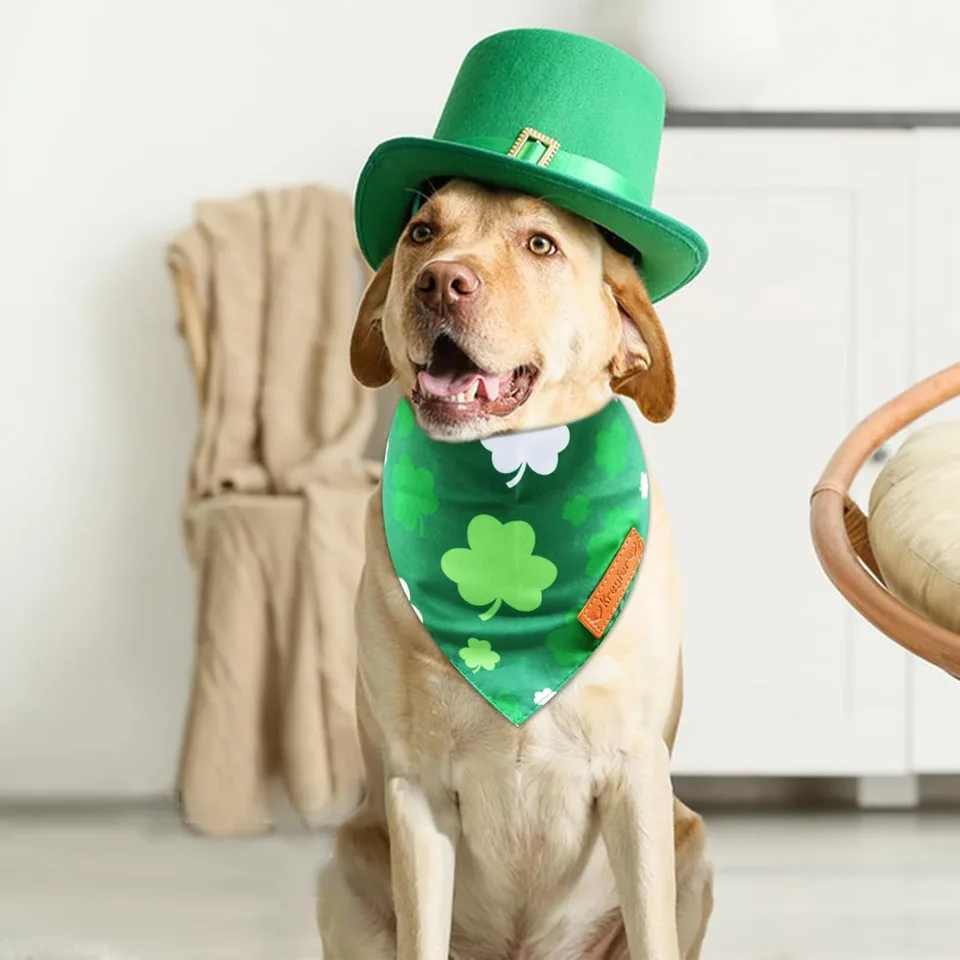 2 Pieces St. Patrick's Day Dog Bandanas, Double-Sided Reversible Triangle Scarf view 5