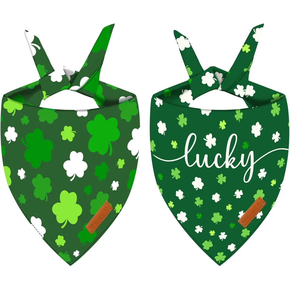 2 Pieces St. Patrick's Day Dog Bandanas, Double-Sided Reversible Triangle Scarf view 1