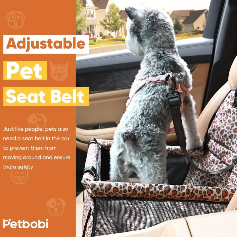 Small Dog Car Seat, Dog Car Booster Seat For Small Medium Dogs Foldable Front Seat Safety With Sturdy PVC Tube Frame, Breathable Mesh view 2