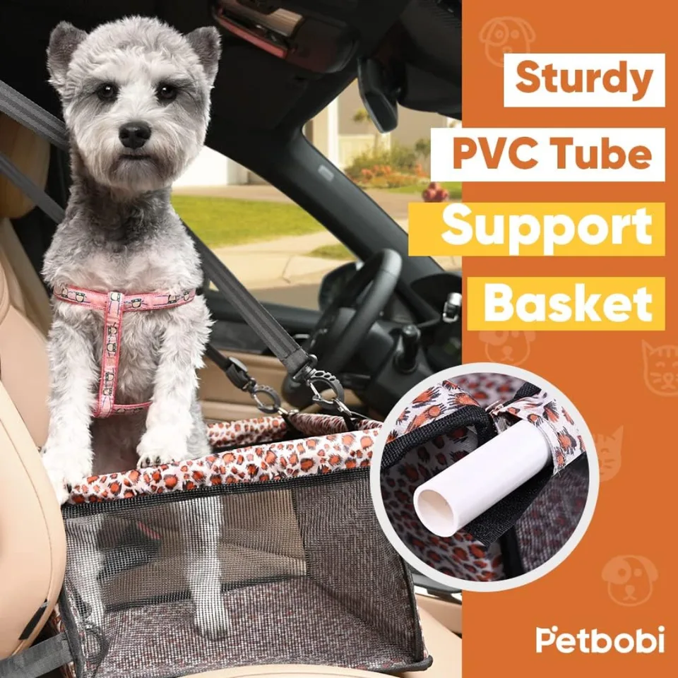 Small Dog Car Seat, Dog Car Booster Seat For Small Medium Dogs Foldable Front Seat Safety With Sturdy PVC Tube Frame, Breathable Mesh view 3