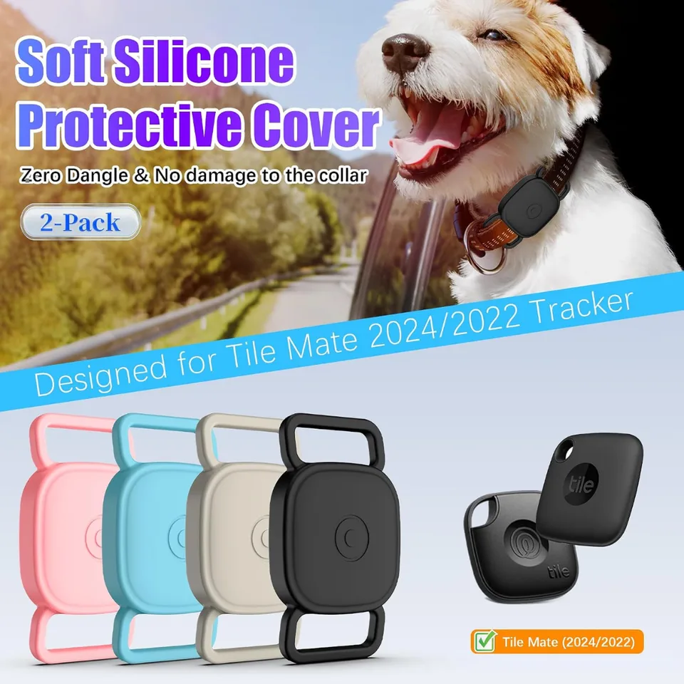 Dog Collar Holder For Tile Mate Waterproof Anti Lost Protective Case With Mate Tile Tracker For Cat Pet Necklace, Soft Silicone view 3