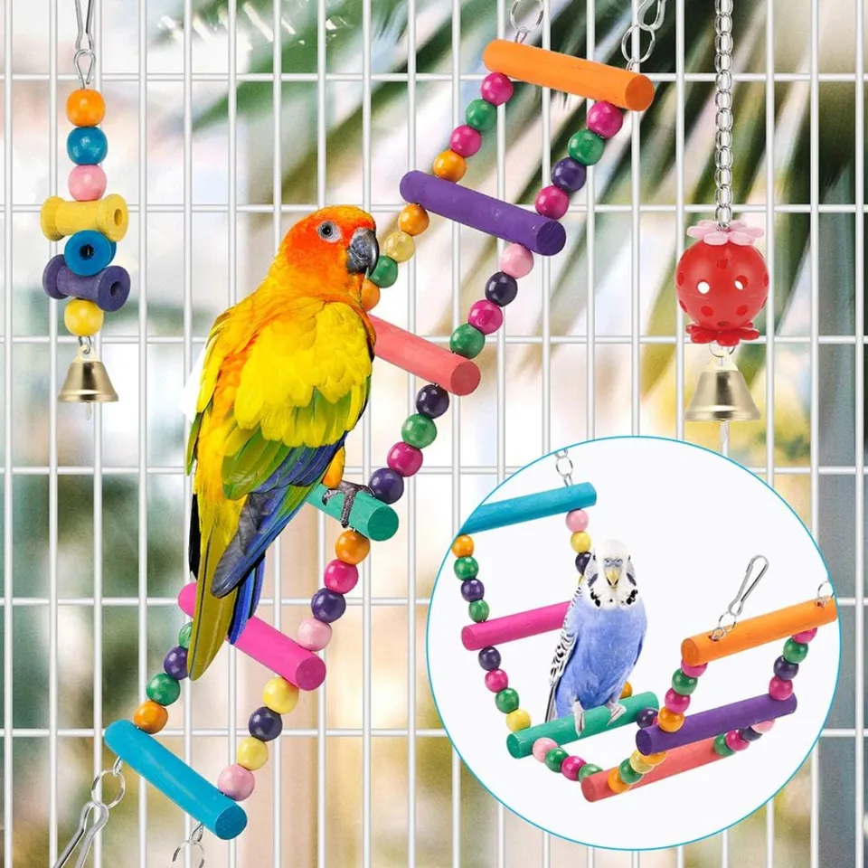 Bird Parakeet Toys Swing Hanging Standing Chewing Hammock Climbing Ladder Bird Cage Colorful Toys Suitable For Budgerigar view 3