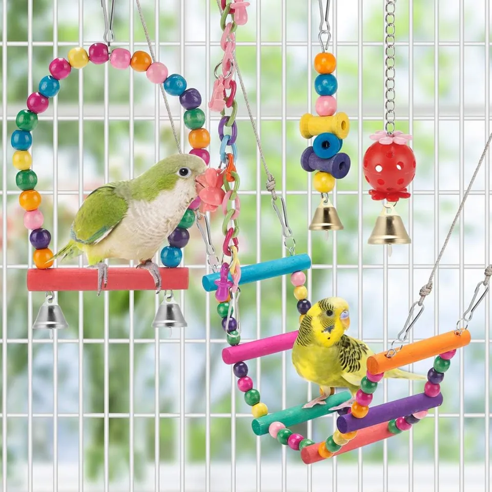 Bird Parakeet Toys Swing Hanging Standing Chewing Hammock Climbing Ladder Bird Cage Colorful Toys Suitable For Budgerigar view 2