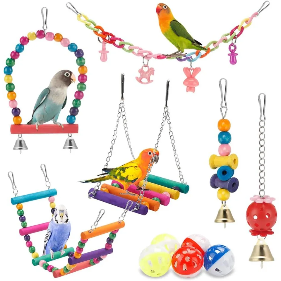 Bird Parakeet Toys Swing Hanging Standing Chewing Hammock Climbing Ladder Bird Cage Colorful Toys Suitable For Budgerigar view 1