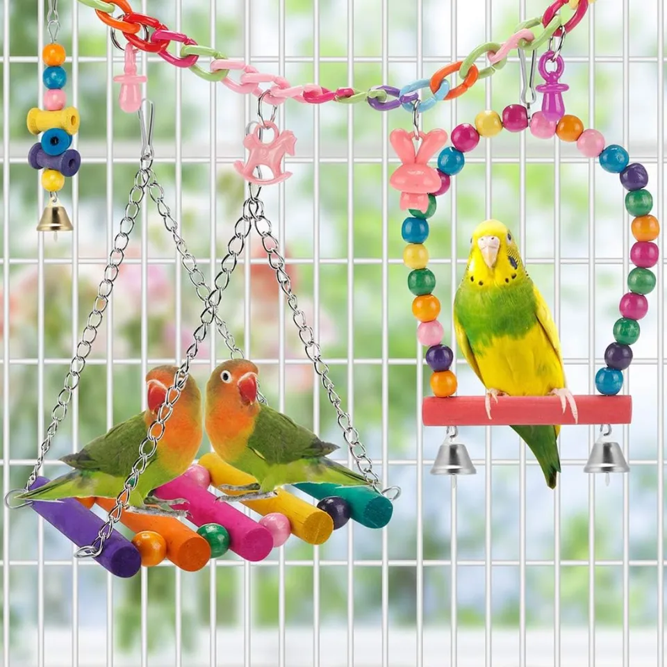 Bird Parakeet Toys Swing Hanging Standing Chewing Hammock Climbing Ladder Bird Cage Colorful Toys Suitable For Budgerigar view 5