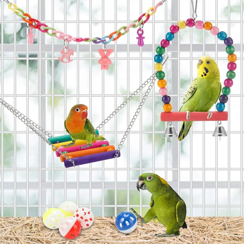 Bird Parakeet Toys Swing Hanging Standing Chewing Hammock Climbing Ladder Bird Cage Colorful Toys Suitable For Budgerigar view 4