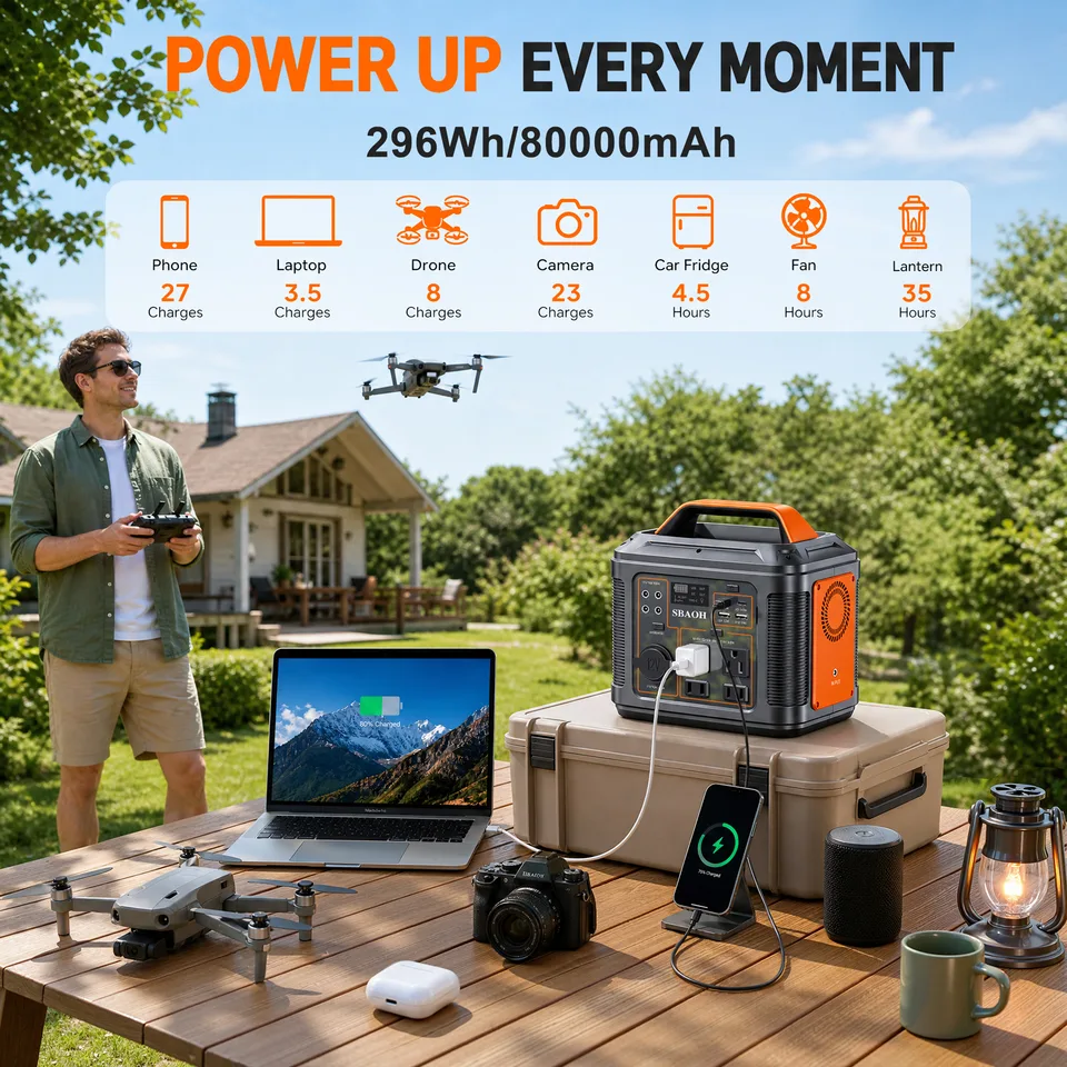 Sbaoh 300W Portable Power Station 296 Wh 80000m Ah Solar Generator With PD100W Fast Charging, 13 Outlets, Digital Display, Lithium-ion view 4
