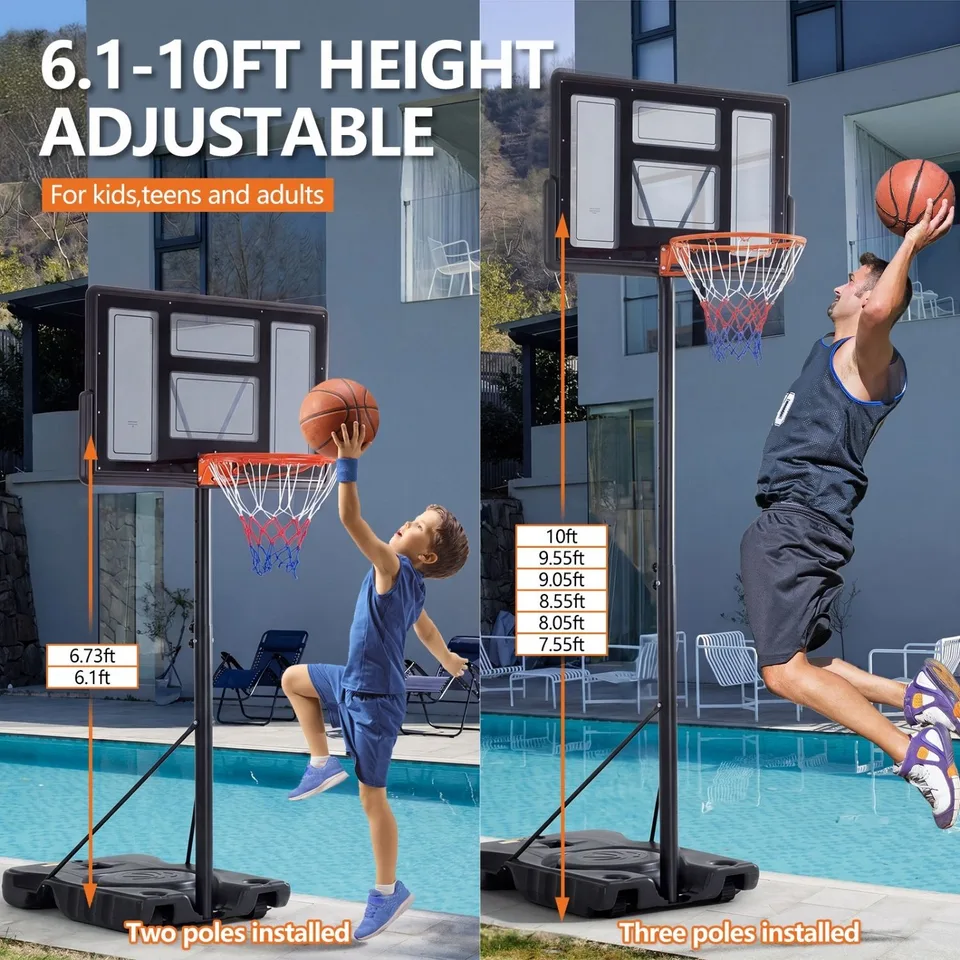 Ansicht 6 von Adjustable Portable Basketball Hoop For Kids Youth Adults, Indoor Outdoor Training Practice With Sturdy Stand