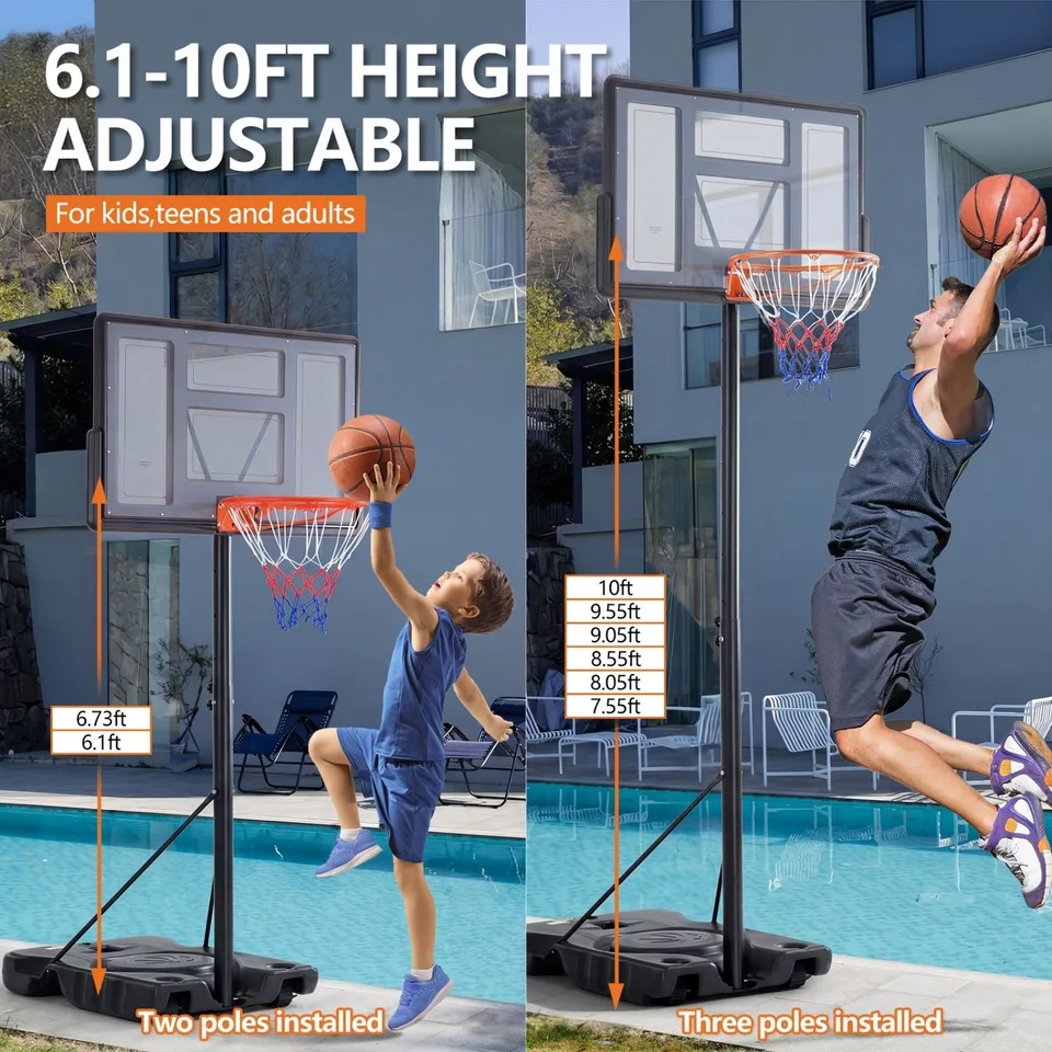 Ansicht 8 von Adjustable Portable Basketball Hoop For Kids Youth Adults, Indoor Outdoor Training Practice With Sturdy Stand