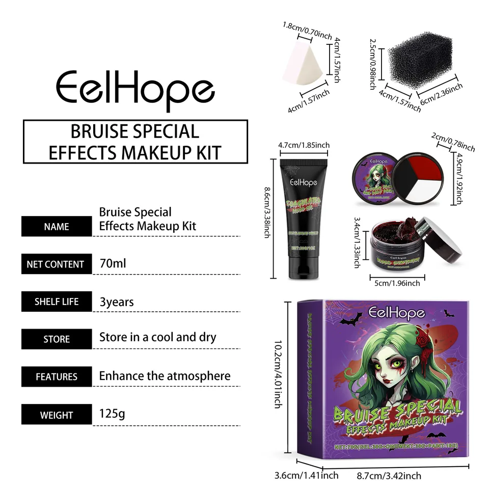 Halloween Bruise Special Effects Makeup Kit, Vampire Zombie SFX Face Body Paint Set For Cosplay Party view 8