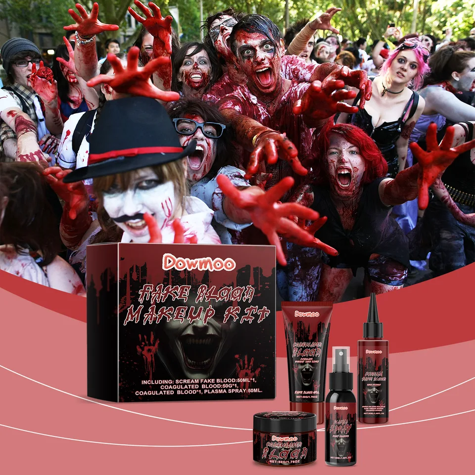 Halloween Fake Blood Makeup Kit, Realistic Artificial Blood Set For Clown Monster Cosplay Prank Party view 9