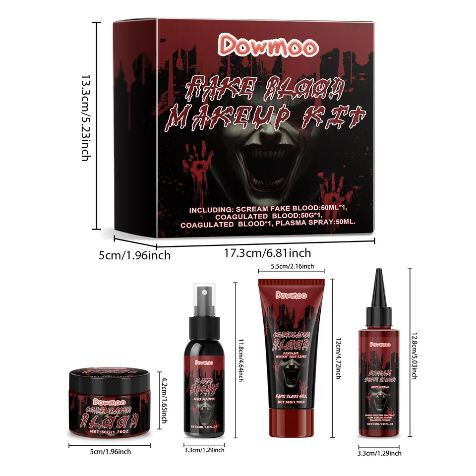 Halloween Fake Blood Makeup Kit, Realistic Artificial Blood Set For Clown Monster Cosplay Prank Party view 5