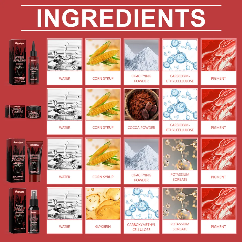 Halloween Fake Blood Makeup Kit, Realistic Artificial Blood Set For Clown Monster Cosplay Prank Party view 2