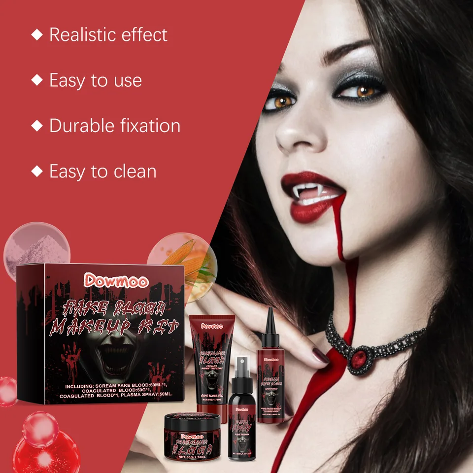 Halloween Fake Blood Makeup Kit, Realistic Artificial Blood Set For Clown Monster Cosplay Prank Party view 7
