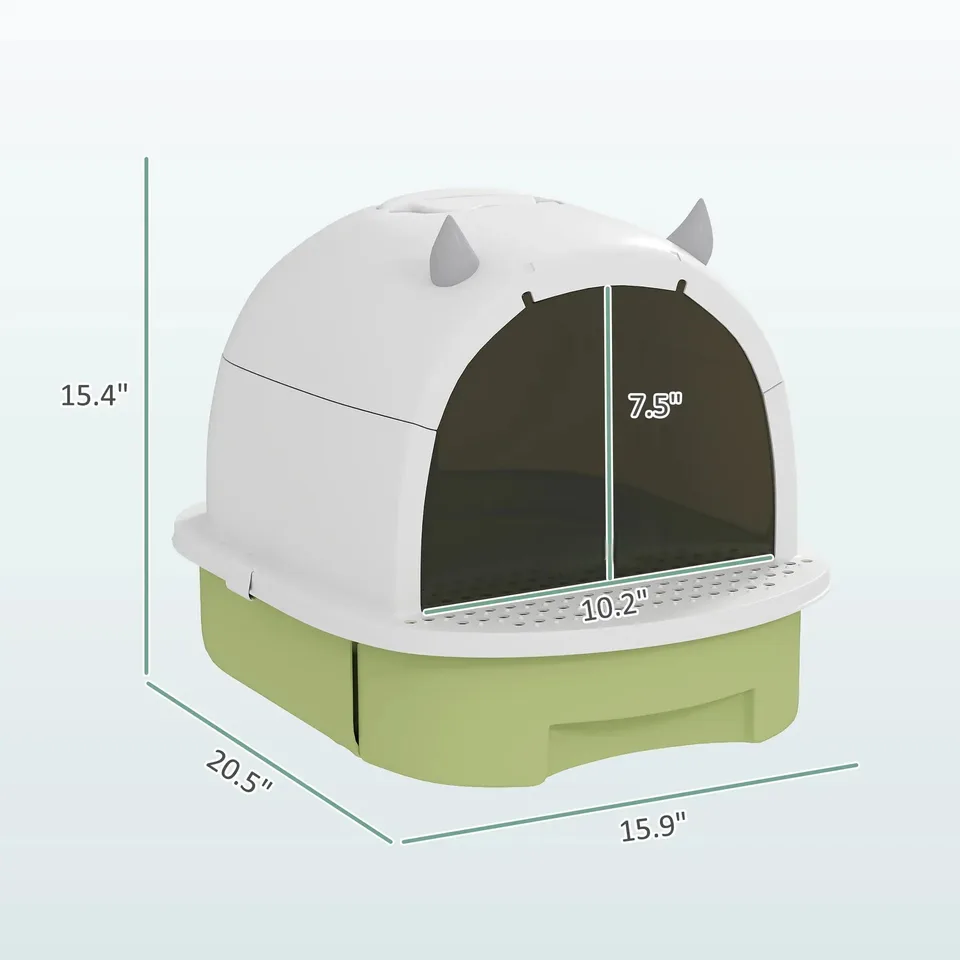 Green Cat Litter Box with Lid, Scoop, Deodorizing Bags view 8