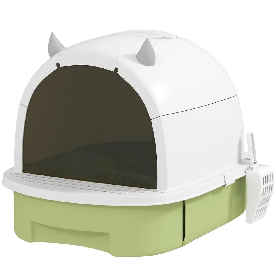 Green Cat Litter Box with Lid, Scoop, Deodorizing Bags view 7
