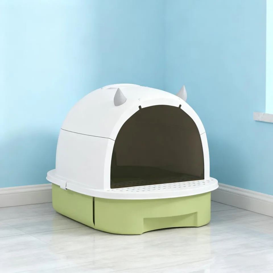 Green Cat Litter Box with Lid, Scoop, Deodorizing Bags view 6