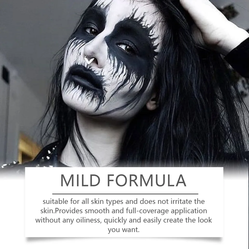 Halloween Black White Liquid Face Body Paint, Quick Dry Face Painting Kit With Brush, Long Lasting Face Paint For Halloween Skeleton Cosplay view 2