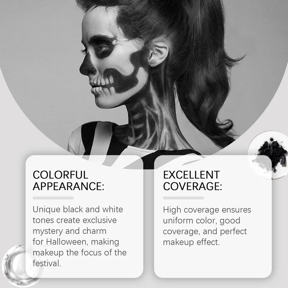 Black White Face Paint Kit, Halloween Skeleton Body Paint For Cosplay Costume Makeup, High Coverage Face Painting With Brushes view 3