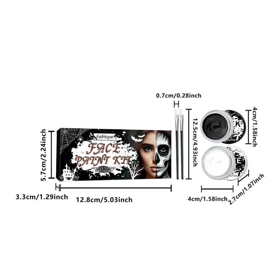Black White Face Paint Kit, Halloween Skeleton Body Paint For Cosplay Costume Makeup, High Coverage Face Painting With Brushes view 4