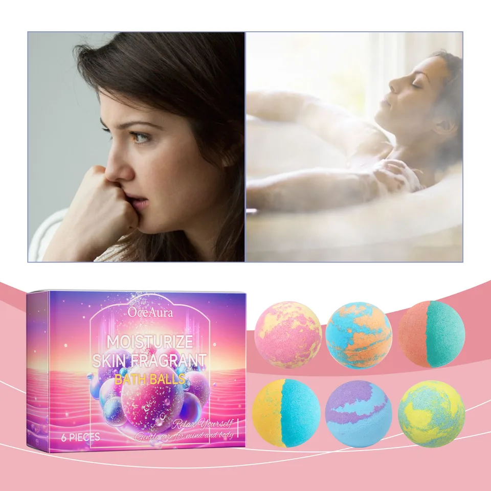 6 Pcs Bath Bombs Gift Set, Natural Essential Oil Bath Fizzies For Relaxing Spa Bath view 2