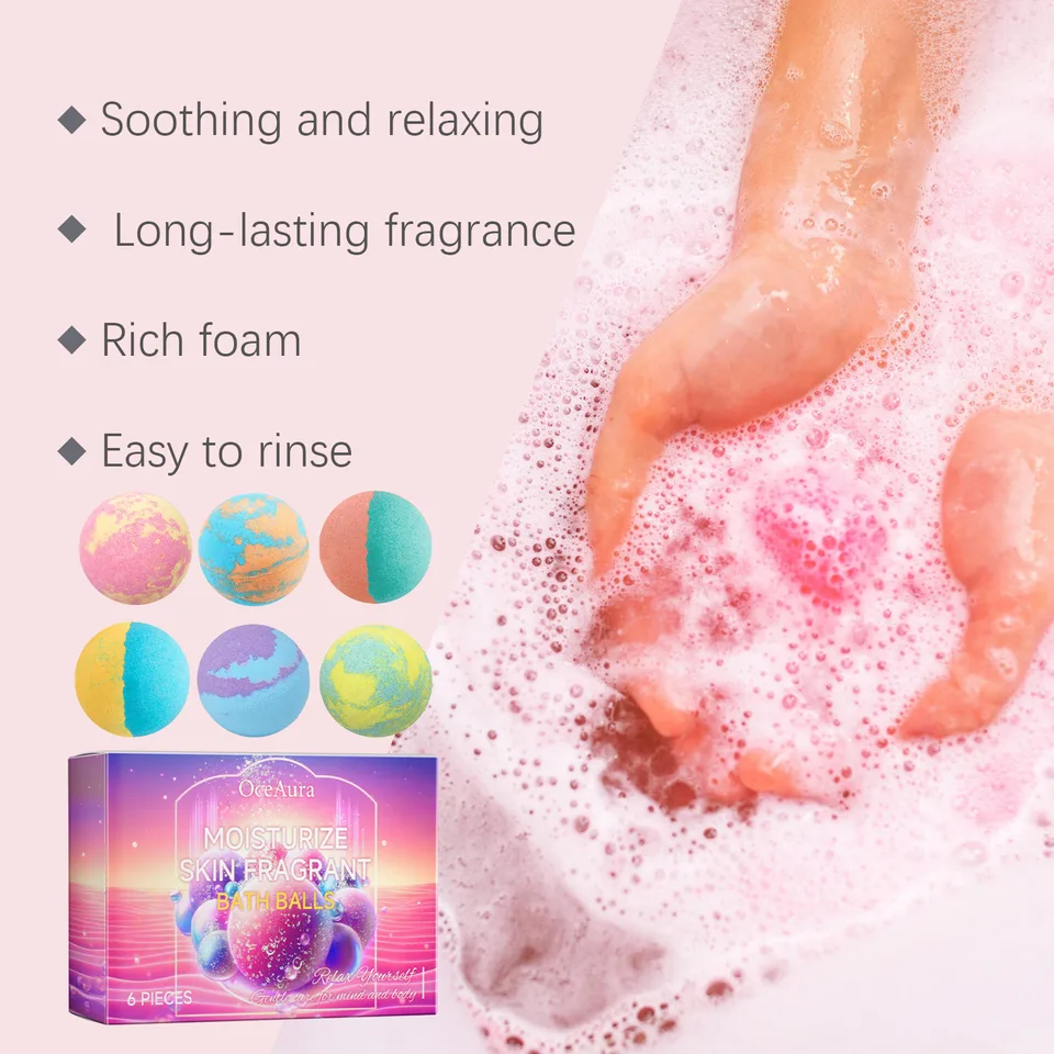 6 Pcs Bath Bombs Gift Set, Natural Essential Oil Bath Fizzies For Relaxing Spa Bath view 3