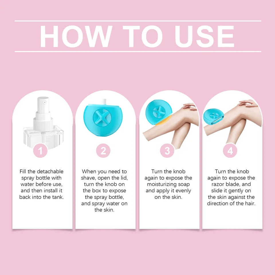 3in1 Women Shaving Razor, Portable Ladies Multifunctional Shaver With Moisturizing Soap & Spray Bottle, Travel Friendly Body Hair Remover view 2