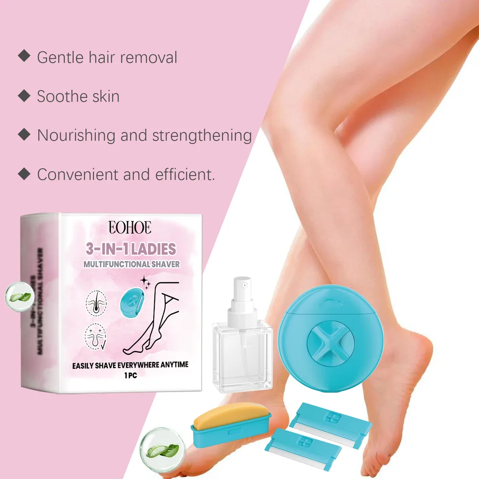 3in1 Women Shaving Razor, Portable Ladies Multifunctional Shaver With Moisturizing Soap & Spray Bottle, Travel Friendly Body Hair Remover view 8